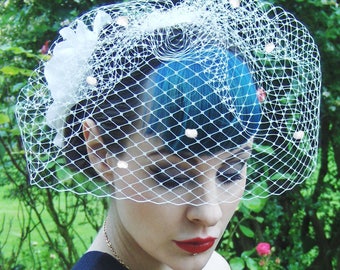 Dotted birdcage veil-ivory bridal veil-Birdcage veil-Blusher veil-Wedding veil-Dotty veil-Burlesque headpiece.