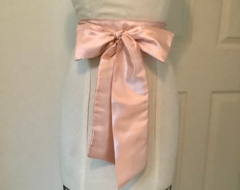 Blush pink taffeta plain bridal sash belt.