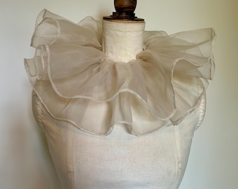 Parchment, beige Organza Circus neck ruff , Circus clown costume.