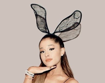 Ariana Grande wearing my black lace bunny ears headband.