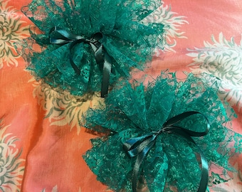 Emerald Green lace wrist cuffs pair.