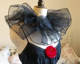 Gorguera de tul de organza negra para el cuello, traje de burlesque.