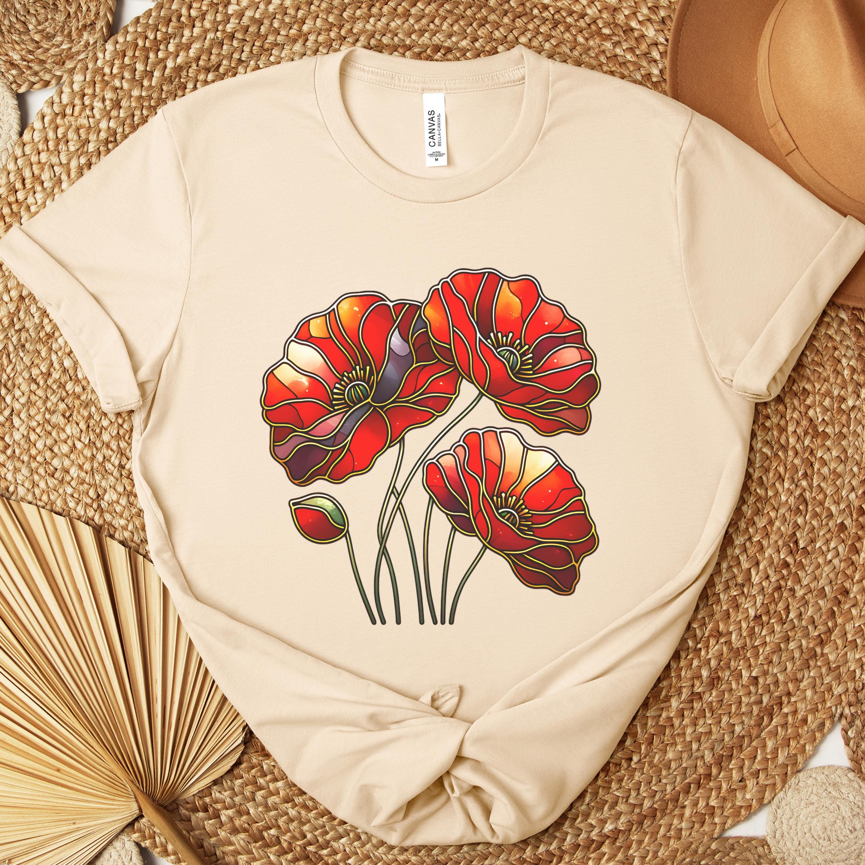 Red Poppy T-shirt: Vibrant Floral Print, Lightweight Cotton - Etsy