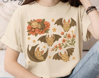 Cottagecore Bat T-Shirt: Comfort Colors Floral Graphic Tee