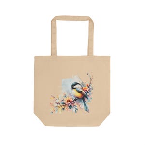 Eco-Friendly Bird Tote Bag Vintage Botanical Shopping Bag Environmentally Conscious Tote Bird Design Floral Beach Tote Chickadee Graphic