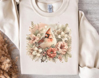 Vintage Floral Cardinal Sweatshirt, Cozy Unisex Crewneck, Perfect for Nature Lovers, Gift for Birdwatchers, Spring Decor