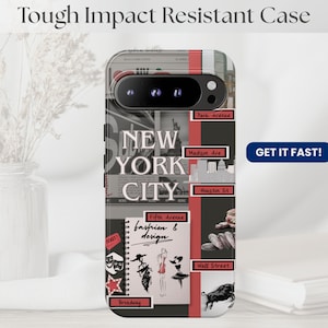 Google Impact Resistant New York Skyline Coquette Aesthetic Collage Case, New York City Urban iPhone Case, New York Fashion, Broadway Show