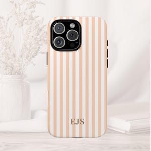 Orange Personalized Striped Monogrammed Case Custom-Colored, Tough Personalized Phone Case iPhone 16 Galaxy S25 Pixel 9 Beachy Monogram Gift