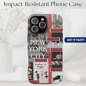 New York Skyline Coquette Aesthetic Collage iPhone Case, Impact Resistant, New York City Urban iPhone Case, New York Fashion, Broadway Show