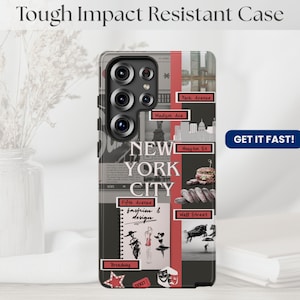 Samsung Impact Resistant New York Skyline Coquette Aesthetic Collage Case, New York City Urban iPhone Case, New York Fashion, Broadway Show