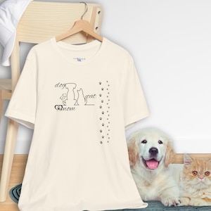 Dog and Cat Mom T-Shirt, Animal Tee with Paw Prints, Pet Lover Shirt, Animal Mom Shirt, Dog and Cat Owner Gift, Cat and Dog Lover Tee