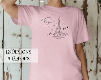 Bonjour Paris Chemises, Chemise Tour Eiffel, Chemise de vacances pour les amoureux de Paris Chemise, T-shirt Paris, T-shirt Paris ville romantique, Cadeau pour elle