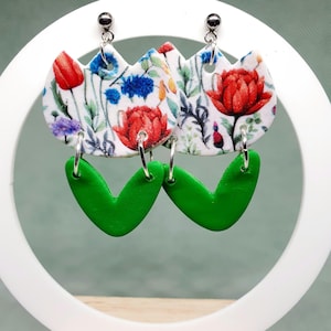 White Flower Earrings with Dangling Silver Wire Hook Findings. Polymer Clay Jewellery Accessory Wild Flower Garden Gift Her