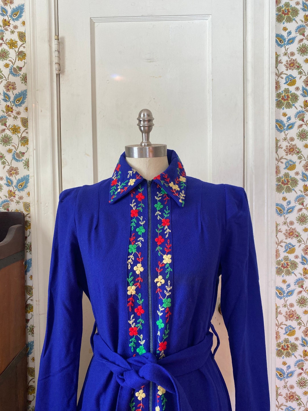 1940s Royal Blue Wool Housecoat 1388t Etsy