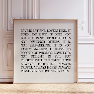 Christian Wall Art Print, 1 Corinthians 13, Love Is Patient Love Is Kind, Farmhouse Christian Poster, Jesus Wall art | Digital Download