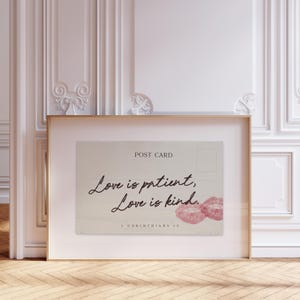 Christian Scripture Wall Art Coquette 1 Corinthians 13 Love Is Patient Love Is Kind Bible Verse Scripture Poster | Digital Download