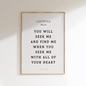 Jeremia 29:13, bijbelvers Wall Art Print, esthetische christelijke poster, schriftcitaat, minimaal bijbelvers, Jezuskunst | Digitale download