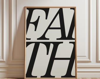 Modern Christian 'Faith' Art Print: Black & Beige Bible Verse (Digital Download)