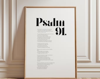 Psalm 91 Bible Verse Wall Art, Christian Modern Scripture Poster, Bold Typography, Baptism, Baby Shower Birthday Gift | Digital Download