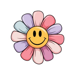 Schattige smiley bloem pastel, Happy Face bloem svg, madeliefje svg, lachend gezicht, smiley png, blij gezicht SVG