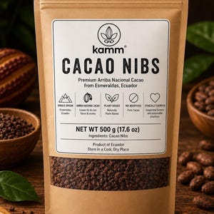 Ekologiska kakaonibs 500 g (17,6 oz), 100 år gamla Arriba Nacional Single-Origin Ecuador, osötad keto vegansk, chokladersättning för bakning