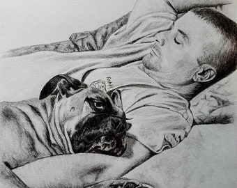 8x10 Custom Pet & Owner Portrait Memorial Sketch from Photo Pet Loss Gifts Drawing Artwork Hand Drawn