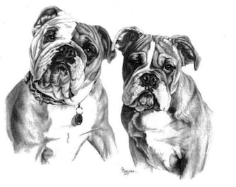 Custom Pencil Pet Portrait Dog Drawing Artwork from Photos Two Subject Piece Keepsake Art
