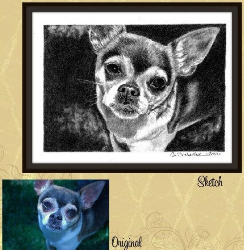 Pet Portrait Custom Dog Portrait Graphite Pencil 8x10 Sketch from Your Photos