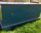 Southern Chippendale Blue blanket chest in pine 47w19d22h shipping is not free Late 18th century with strap hinges