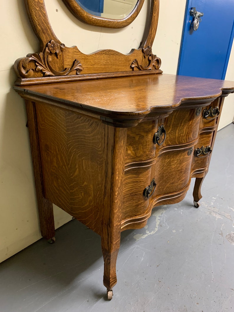 Antique Victorian Tiger Oak Princess Dresser Carved Mirror Etsy