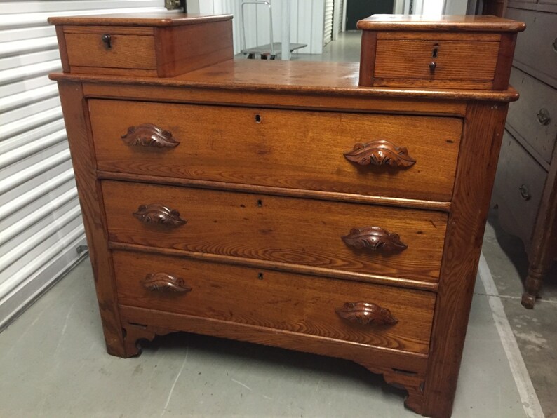 Beautiful Patina Antique Oak Dresser 3 Drawer 2 Glove Bo Image 0