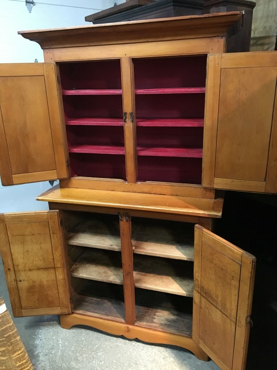 Antique Pine One Piece Stepback Cupboard Cabinet 4 Doors Etsy