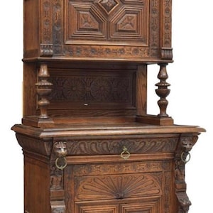Antique French Carved Oak Cabinet 1800&#39;s 91h35.5w21.5d Shipping is not free
