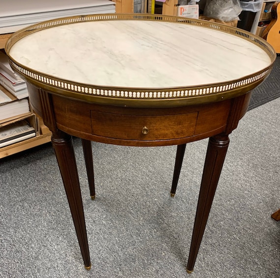 Antique French Louis XVI mahogany gueridon marble top table 28.5h24d shipping is not free