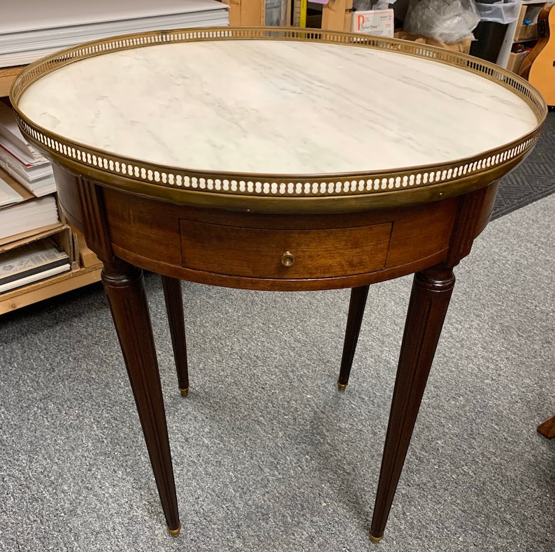 Antique French Louis XVI mahogany gueridon marble top table 28.5h24d shipping is not free bild 1