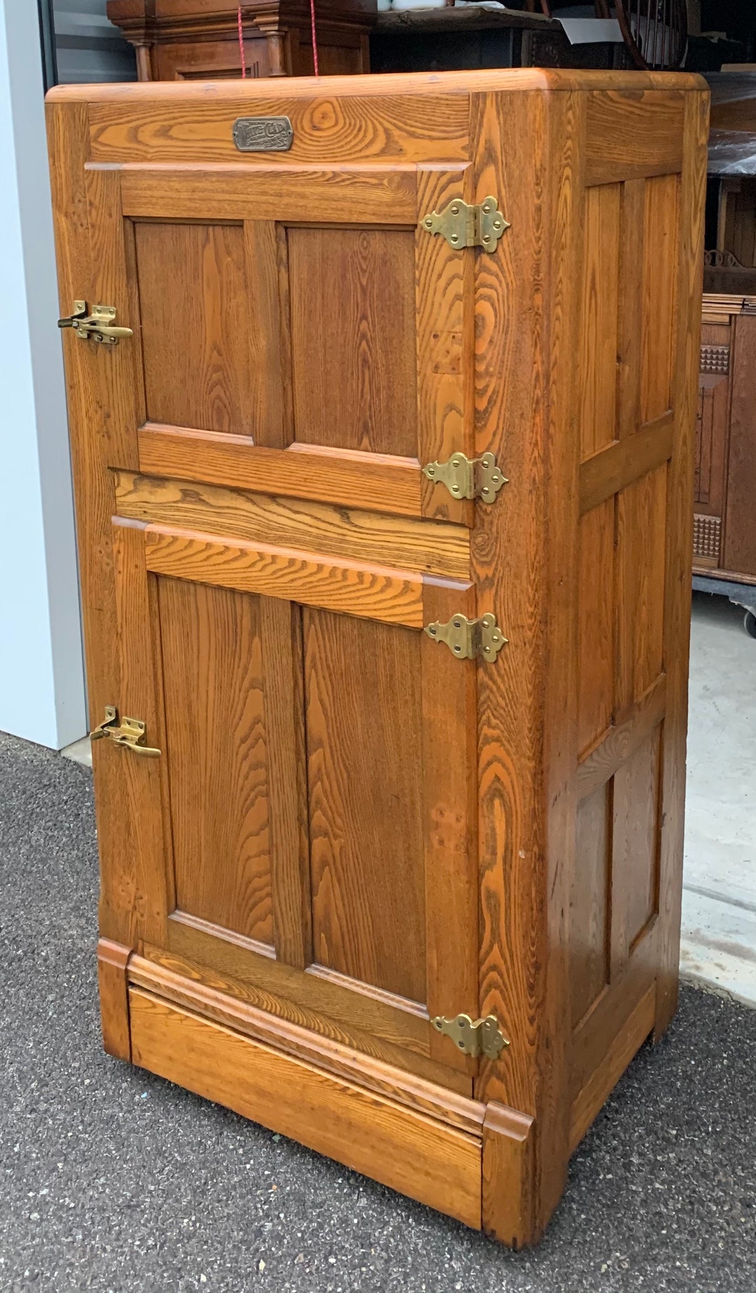 Repurposed Antique Ice Box Antique Oak Ice Chest: Tall White Clad