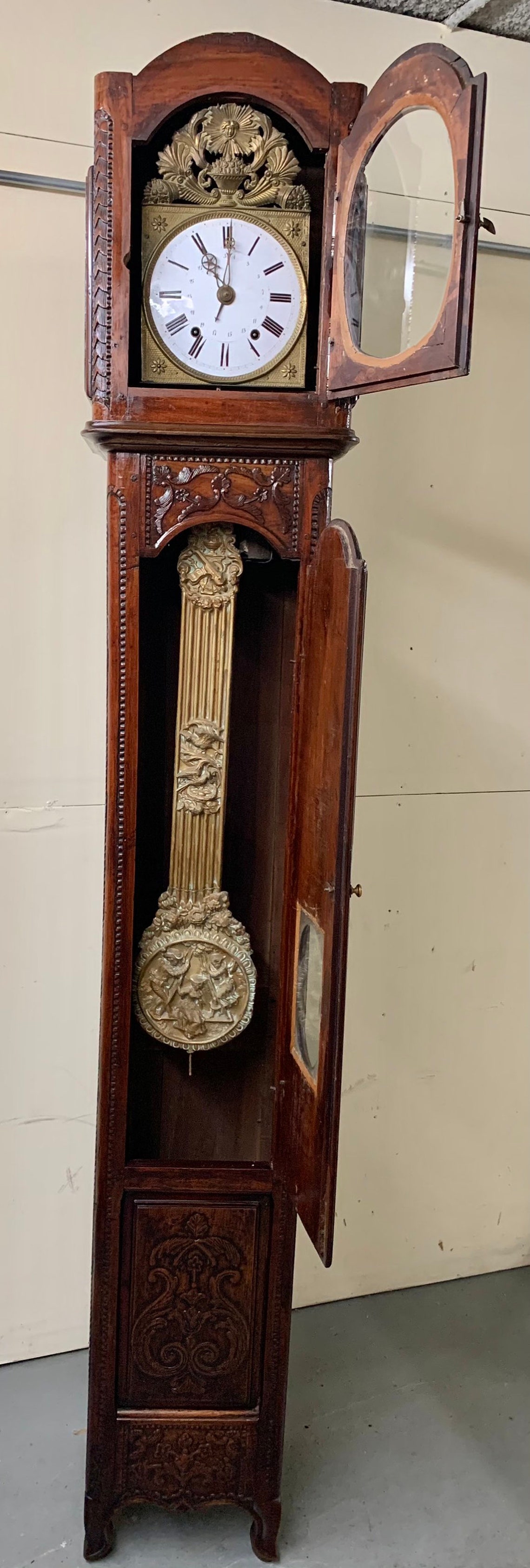 Antique French Tall Case Walnut Grandfather Clock Carved With Etsy