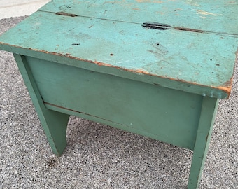 Antique Pennsylvania blue green painted foot stool shoebox