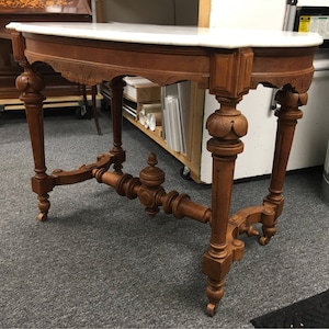 Exquisite antique victorian parlor table marble top carved base 26d40w29 Shipping is not free