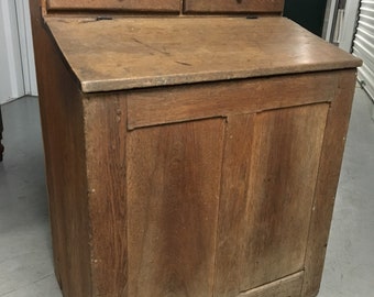 Early 1800's Solid Oak primitive feed meal bin storage chest  31w31h40h7d20d shipping is not free