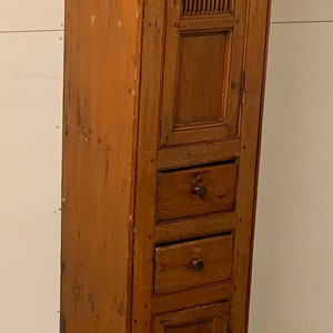 Antique early 19th c New York pine slim chimney cabinet cupboard 13.25w12d72.5h Shipping is not free