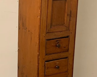Antique early 19th c New York pine slim chimney cabinet cupboard 13.25w12d72.5h Shipping is not free