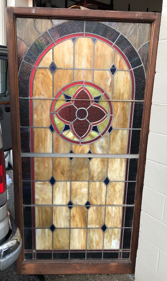 （特別価格）Stained Glass Window Antique Stain Glass Window With Jewels and 200-year-old