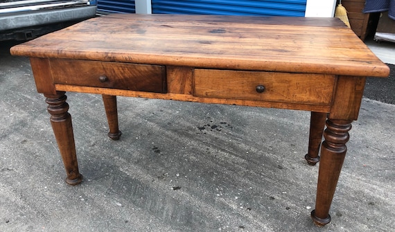 Primitive Antique Cherry Farm Work Harvest Drop Leaf Table 2