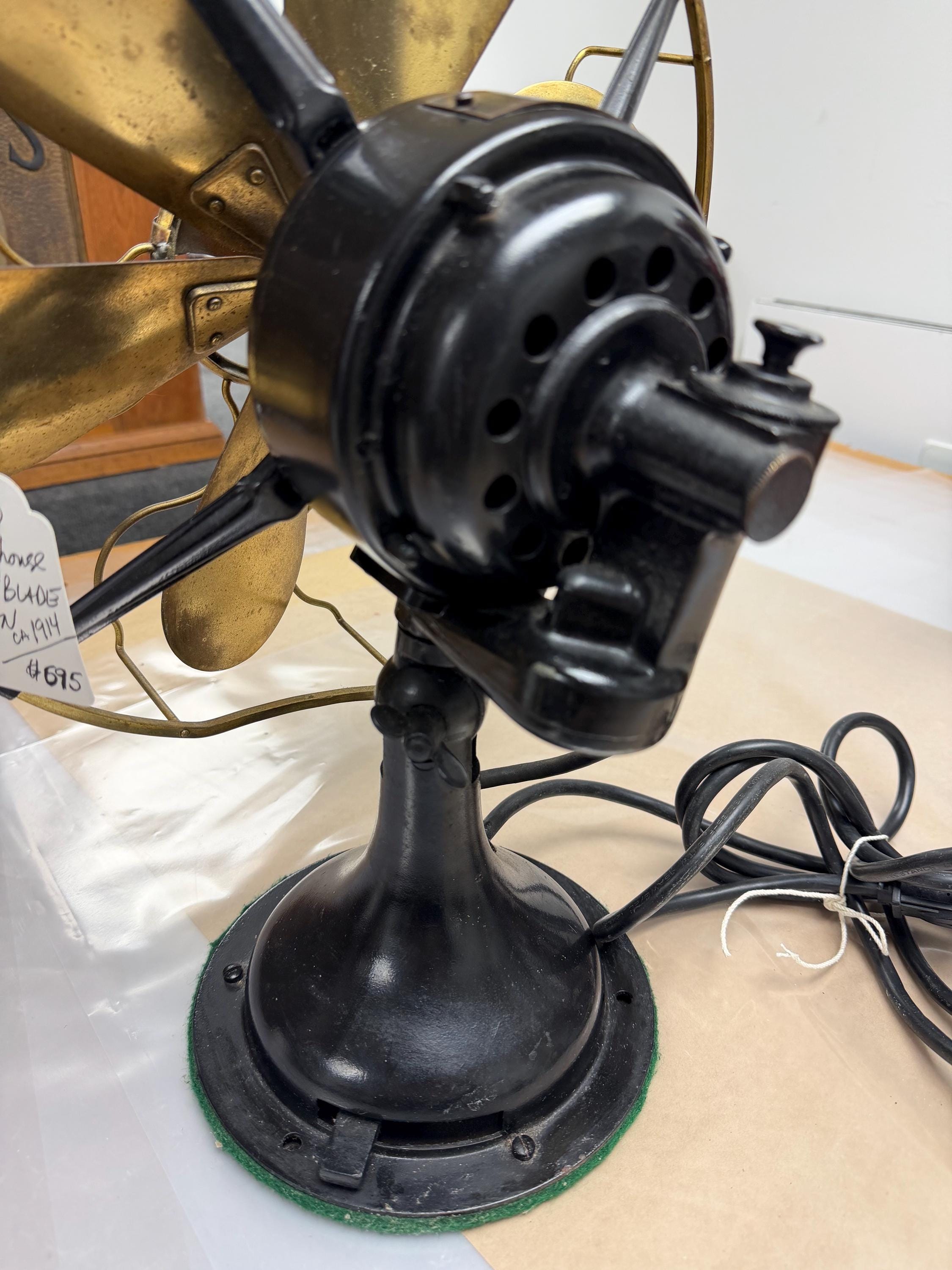 Antique 1914 Westinghouse Brass Blade Oscillating Fan Pittsburgh