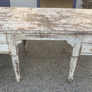 Antique country store work desk all original white paint 4 drawers 32.5d63.5w30.5h Shipping is not free