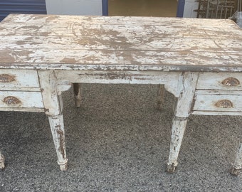 Antique country store work desk all original white paint 4 drawers 32.5d63.5w30.5h Shipping is not free