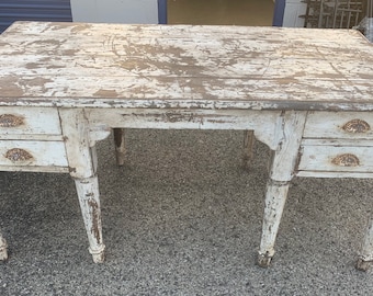 Antique Country Store Work Desk All Original White Paint 4 Drawers