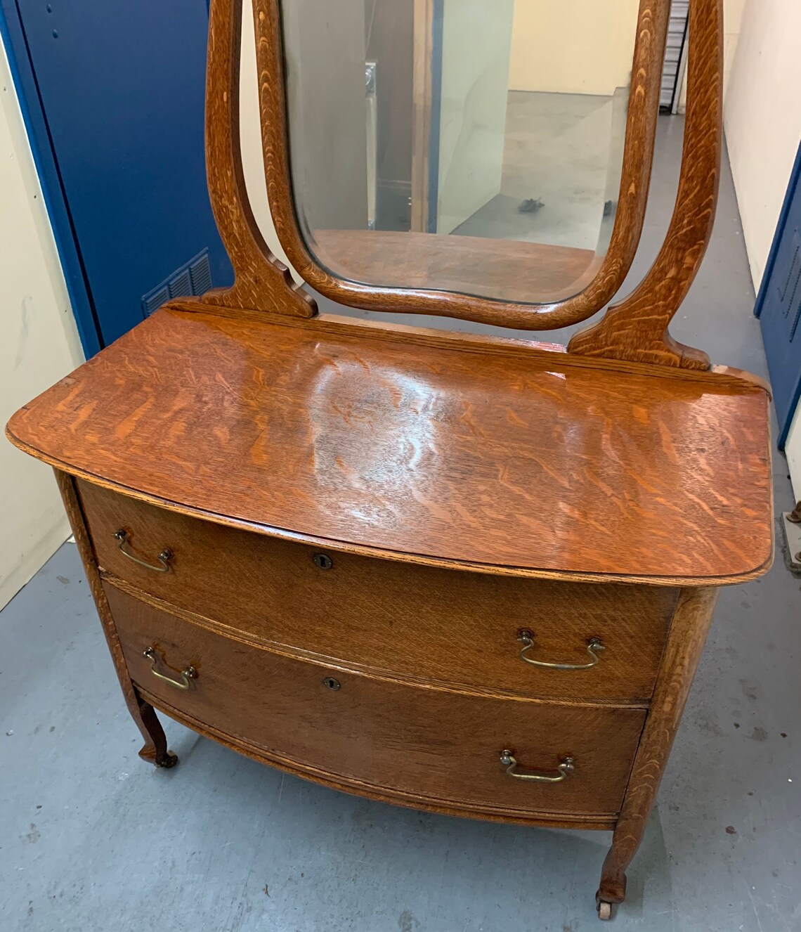 Antique American Tiger Oak Princess Dresser Two Drawer Beveled Etsy
