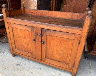 Antique 1840 Pennsylvania primitive pine unique post top dry sink 30.5h38h19d48w shipping is not free